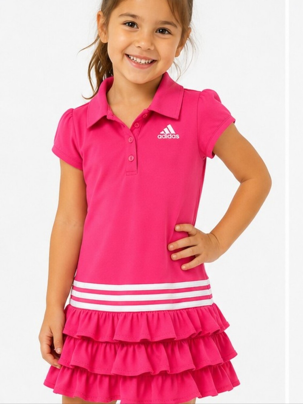 Adidas Girls Pink Ruffle Polo Style Dress Size 5 Athletic Tennis Golf
